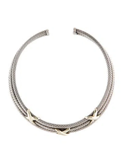 Pre-owned David Yurman Two-tone Triple Cable X Collar, 16" In Multi