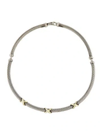 Pre-owned David Yurman Two-tone Triple X Cable Collar Necklace, 15" In Multi