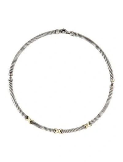 Pre-owned David Yurman Two-tone Triple X Cable Collar Necklace, 15.5" In Multi