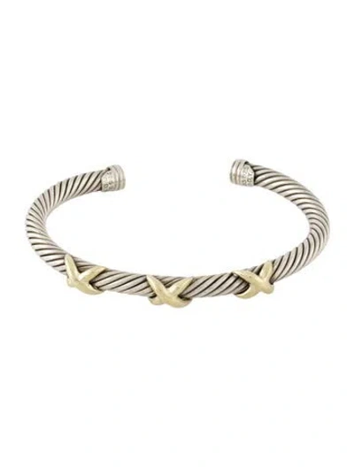 Pre-owned David Yurman Two-tone Triple X Classic Cable Station Cuff, 6.75" In Multi