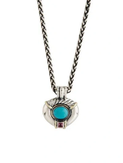 Pre-owned David Yurman Two-tone Turquoise & Tourmaline Pendant Necklace, 18" In Multi