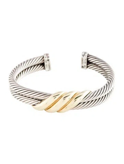 Pre-owned David Yurman Two-tone Twist Cuff Bracelet, 6.5" In Multicolor