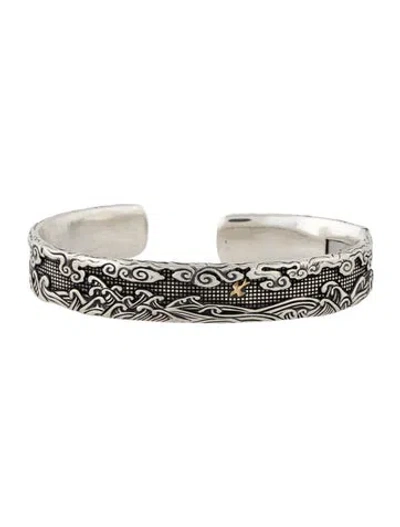 Pre-owned David Yurman Two-tone Waves Cuff Bracelet, 7.5" In Multicolor