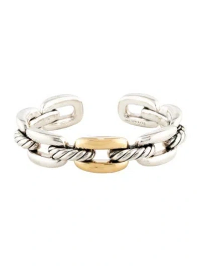Pre-owned David Yurman Two-tone Wellesley Link Cuff Bracelet, 6.5" In Multicolor