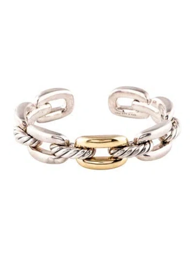 Pre-owned David Yurman Two-tone Wellesley Link Cuff Bracelet, 6.75" In Multi