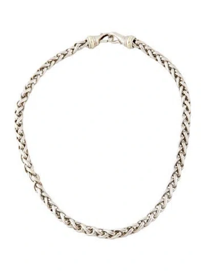 Pre-owned David Yurman Two-tone Wheat Chain Link Necklace, 16" In Multi