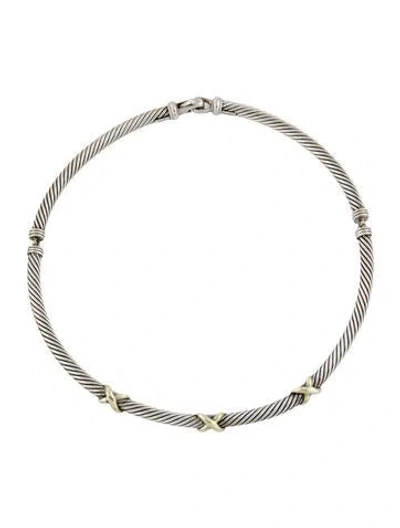 Pre-owned David Yurman Two-tone X Cable Collar Necklace, 16" In Multi