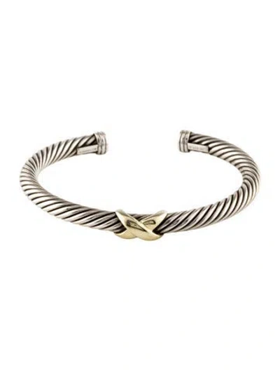 Pre-owned David Yurman Two-tone X Cable Cuff, 6.5" In Multi