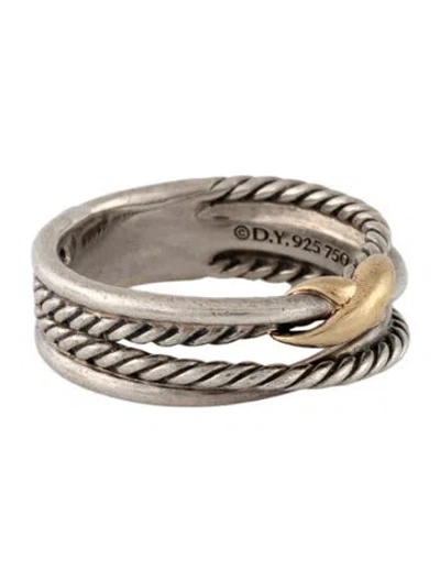 Pre-owned David Yurman Two-tone X Crossover Band Ring In Multicolor