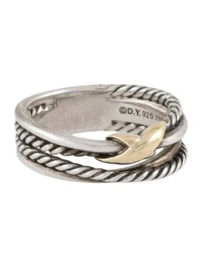 Pre-owned David Yurman Two-tone X Crossover Band Ring In Multicolor