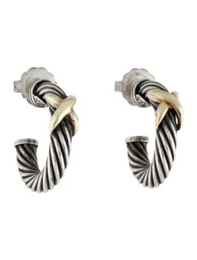 Pre-owned David Yurman Two-tone X Crossover Hoop Earrings In Multi