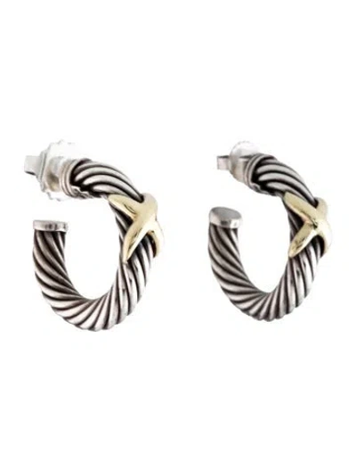Pre-owned David Yurman Two-tone X Hoop Earrings In Multicolor