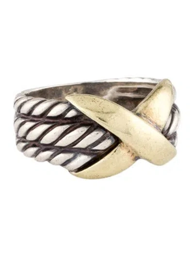 Pre-owned David Yurman Two-tone X Three Row Cable Band Ring In Multi