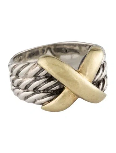 Pre-owned David Yurman Two-tone X Three Row Cable Band Ring In Multi