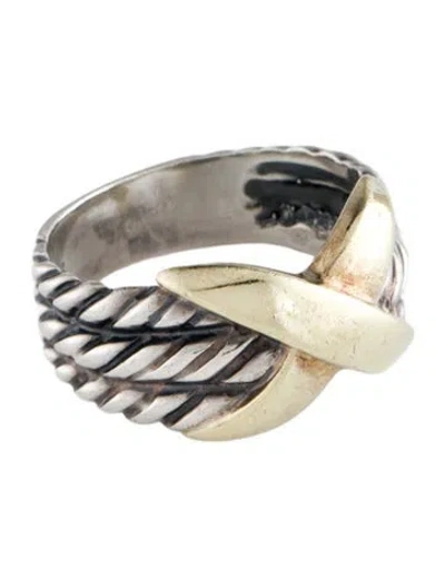 Pre-owned David Yurman Two-tone 'x' Three Row Cable Ring In Multi