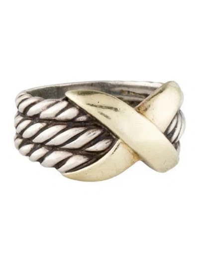 Pre-owned David Yurman Two-tone 'x' Three Row Cable Ring In Multi