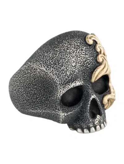 Pre-owned David Yurman Two-topne Waves Skull Ring In Multi