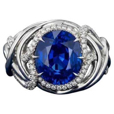 Pre-owned David Yurman Unique  High Jewerly Platinum Sapphire Diamond Ring In Blue