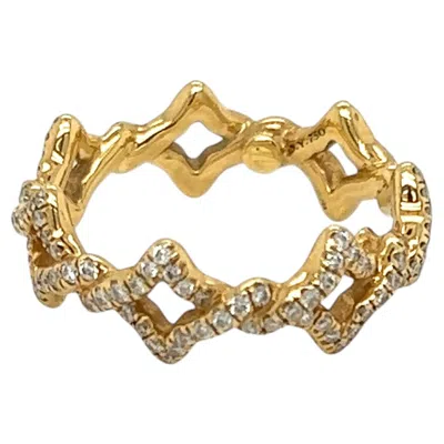 Pre-owned David Yurman Venetian Quatrefoil Diamond 18k Yellow Gold 6mm Band Ring Size 3