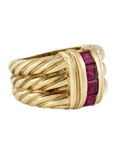 Pre-owned David Yurman Vintage 14k Ruby Three Row Cable Band In Multi