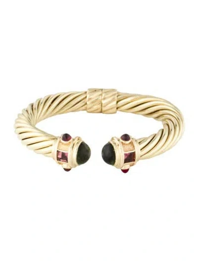 Pre-owned David Yurman Vintage 14k Tourmaline & Garnet Renaissance Hinge Bracelet, 6" In Multi