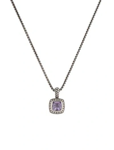 Pre-owned David Yurman Vintage Amethyst & Diamond Petite Albion Pendant Necklace, 17" In Multi