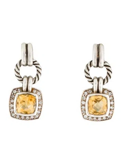 Pre-owned David Yurman Vintage Citrine & Diamond Albion Drop Earrings In Orange