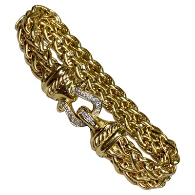 Pre-owned David Yurman Vintage  18k Gold Double Wheat Bracelet W/ Diamond Clasp 7.25” In Multi