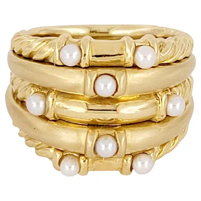 Pre-owned David Yurman Vintage  5 Row Cable Pearl Ring 18k Yellow Gold Multi Row