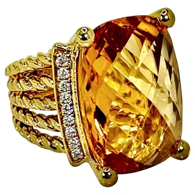 Pre-owned David Yurman Vintage  Ring In 18k Yellow Gold With Golden Citrine And Diamonds