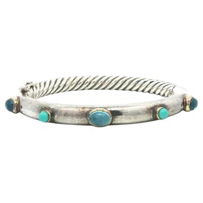 Pre-owned David Yurman Vintage  Silver & Gold Blue Topaz Turquoise Cable Bangle Bracelet