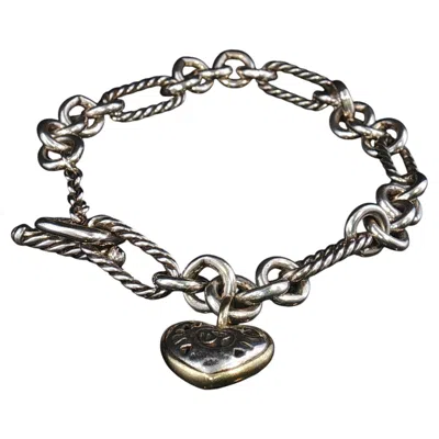 Pre-owned David Yurman Vintage  Sterling Silver 14k Gold Heart Charm Toggle Bracelet 7.5" In Multiple