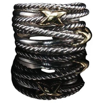 Pre-owned David Yurman Vintage  Sterling Silver 14k Gold X Cable Ring 925 750 Size 6 7.8g In Multiple