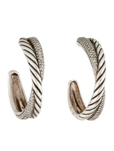 Pre-owned David Yurman Vintage Diamond Crossover Hoop Earrings In Multi