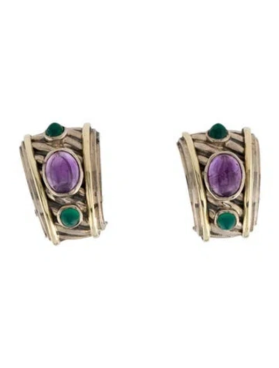 Pre-owned David Yurman Vintage Dyed Chalcedony & Amethyst Clip-on Earrings In Multi