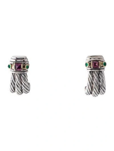 Pre-owned David Yurman Vintage Dyed Chalcedony & Rhodolite Earclips In Multi