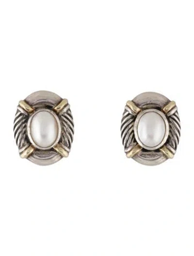 Pre-owned David Yurman Vintage Mother Of Pearl & Mabe Pearl Earclip Earrings In Multi