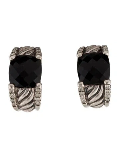 Pre-owned David Yurman Vintage Onyx & Diamond Clip-on Earrings In Multi