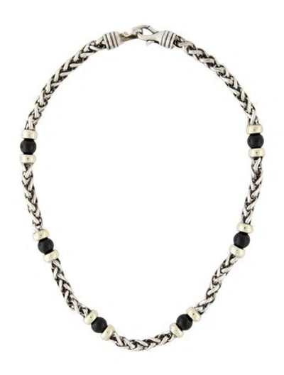 Pre-owned David Yurman Vintage Onyx Wheat Chain Necklace, 16" In Multi