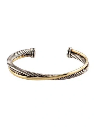 Pre-owned David Yurman Vintage Two-tone Crossover Two Row Cuff Bracelet, 7" In Multi