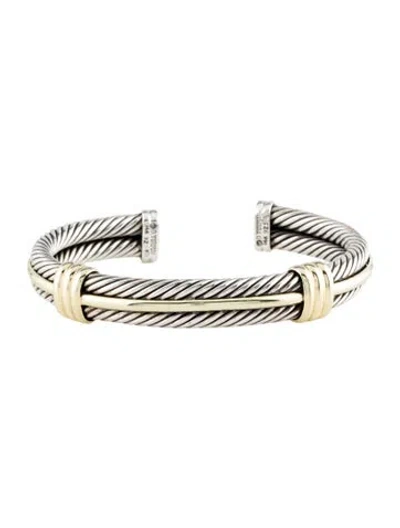 Pre-owned David Yurman Vintage Two-tone Double Cable Cuff Bracelet, 7" In Multi