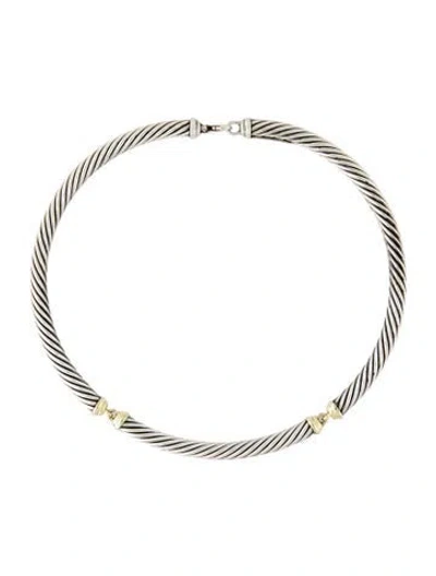 Pre-owned David Yurman Vintage Two-tone Metro Cable Collar Necklace, 15.5" In Multi