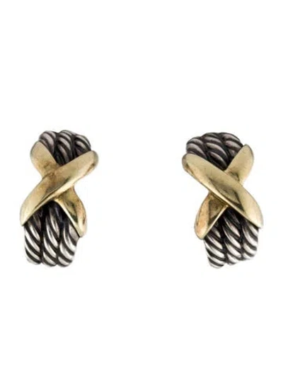 Pre-owned David Yurman Vintage Two-tone X Cable Earclips In Multi