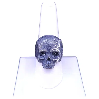 Pre-owned David Yurman Waves Skull Ring Sterling Silver With Black Diamonds