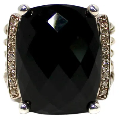 Pre-owned David Yurman Wheaton Black Onyx & Diamond Sterling Silver Ring