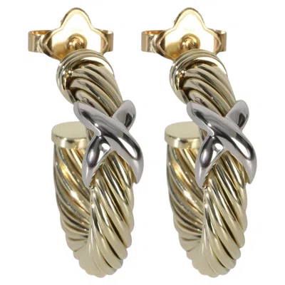 Pre-owned David Yurman White Gold & Yellow Gold Cable X Hoop Earrings