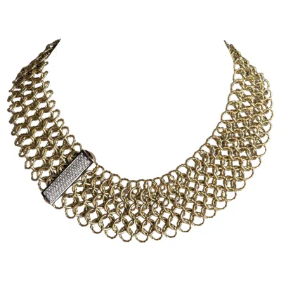 Pre-owned David Yurman Wide Cable Mesh Collar Necklace Diamond & 18k Yellow Gold 160.0g