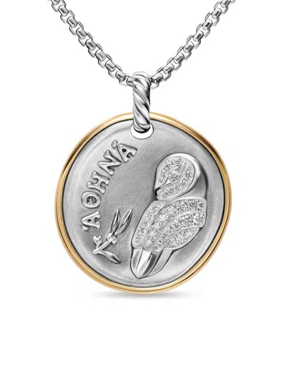 David Yurman Women's Athena Medallion Amulet In Sterling Silver With 14k Yellow Gold And Diamonds, 29.5mm In Pink