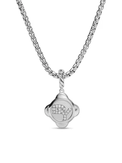 David Yurman Women's Cable Collectibles Logo Amulet In Sterling Silver With Diamonds, 13.7mm In Metallic