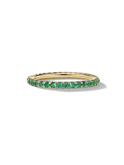 David Yurman Women's Cable Collectibles Stack Ring In 18k Yellow Gold In Emerald